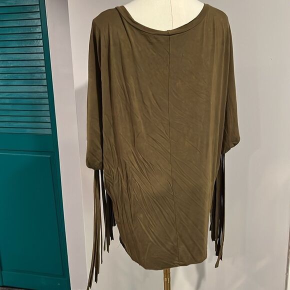 RARE Nordstrom POL army green distressed loose fringe tunic top - S/M - Picture 6 of 7